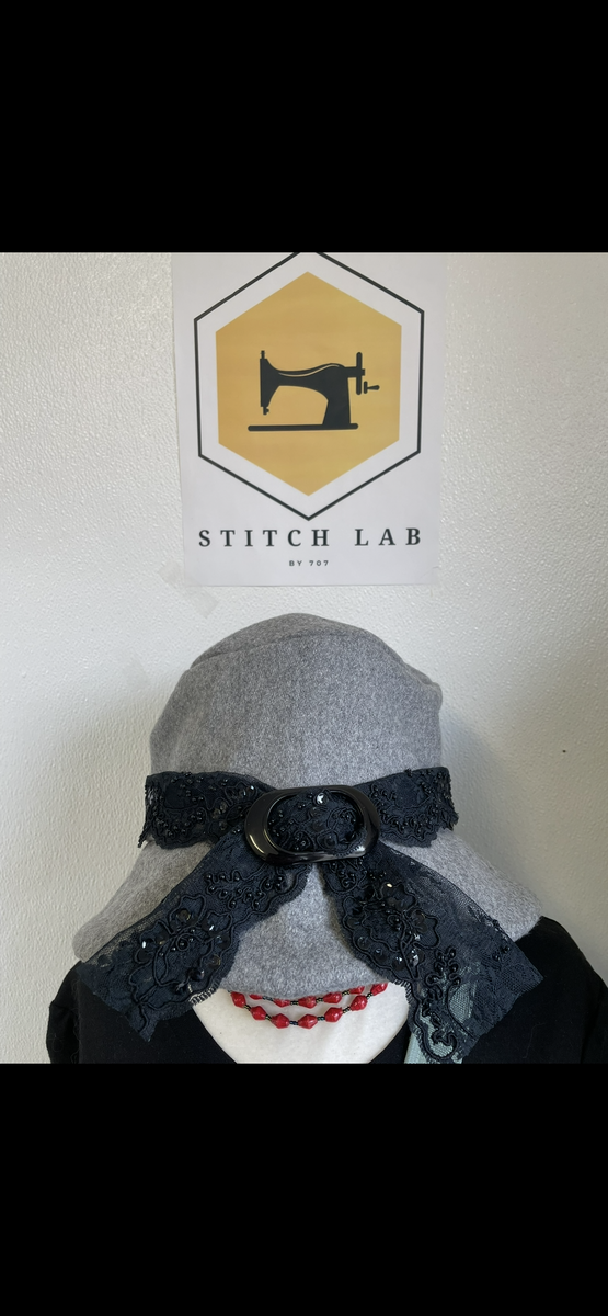 Grey Felt Style Hat with Lace Trim – Stitch lab