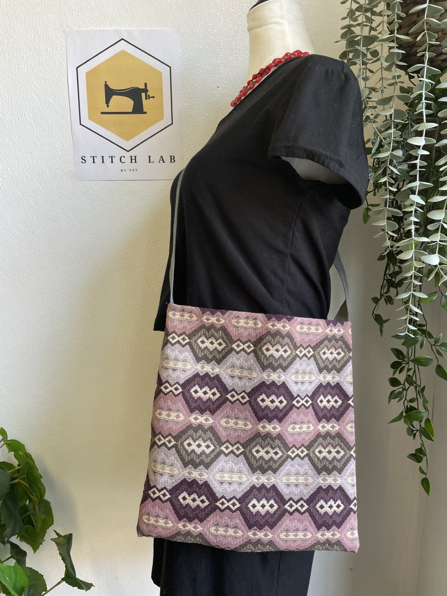 Geometric Tapestry Crossbody Bag