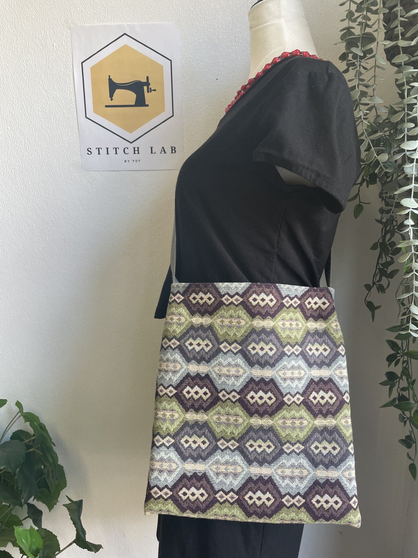 Geometric Tapestry Crossbody Bag